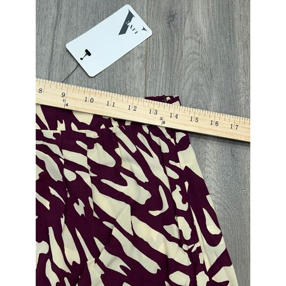 ba&sh Gianna Tiered Skirt Women Lg Burgundy White Geo Print Pleated Back Zip NWT - Picture 3 of 8